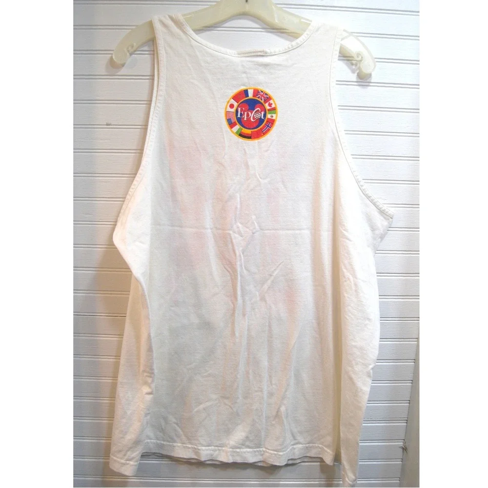 Disney World Epcot Tank Top Men's XL 90s White Sleeveless T-shirt Flags Vintage
